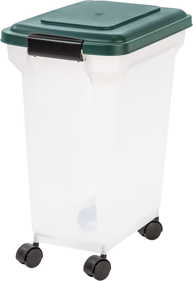 Remington WeatherPro Airtight Dog Food Storage Container, Up to 22 lbs, Attachable Wheels, For Dog Cat Bird and Other Pet Food Storage Bin, Keep Fresh, Translucent Body, Green