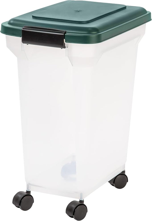 Remington WeatherPro Airtight Dog Food Storage Container, Up to 22 lbs, Attachable Wheels, For Dog Cat Bird and Other Pet Food Storage Bin, Keep Fresh, Translucent Body, Green