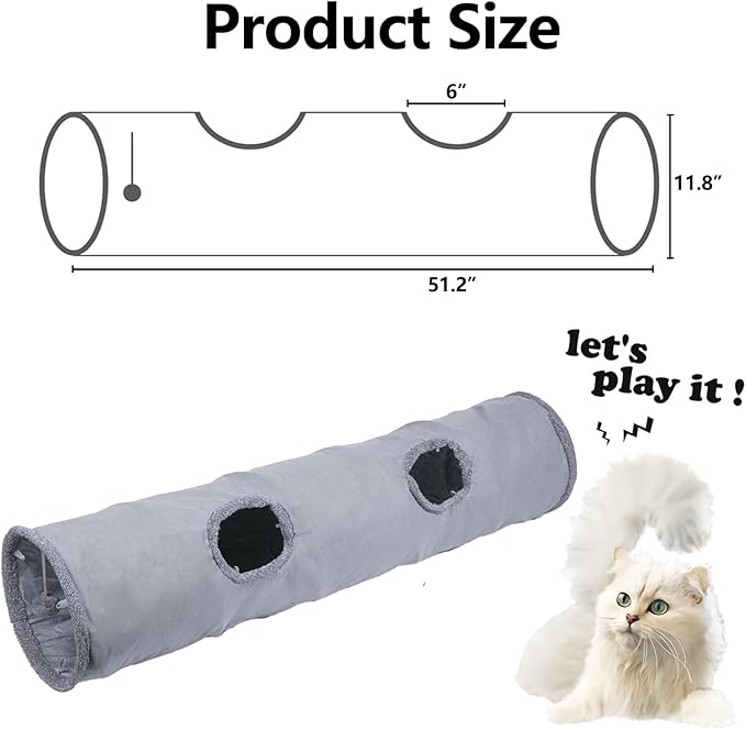 Cat Tunnel, Durable Suede Collapsible Cat Play Tube Toys with Play Ball, Indoor Cat Play Tunnel for Cat, Puppy, Kitty, Kitten, Rabbit (Medium)