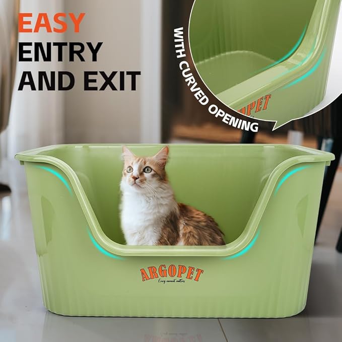 ARGOPET High Sides Cat Litter Box 25" L x 16" W x 13" H Extra Large Litter Box Jumbo for Multi Cat Households，Pet Safe Non-Stick Coating for Easier Cleaning & Superior Hygiene.(Green