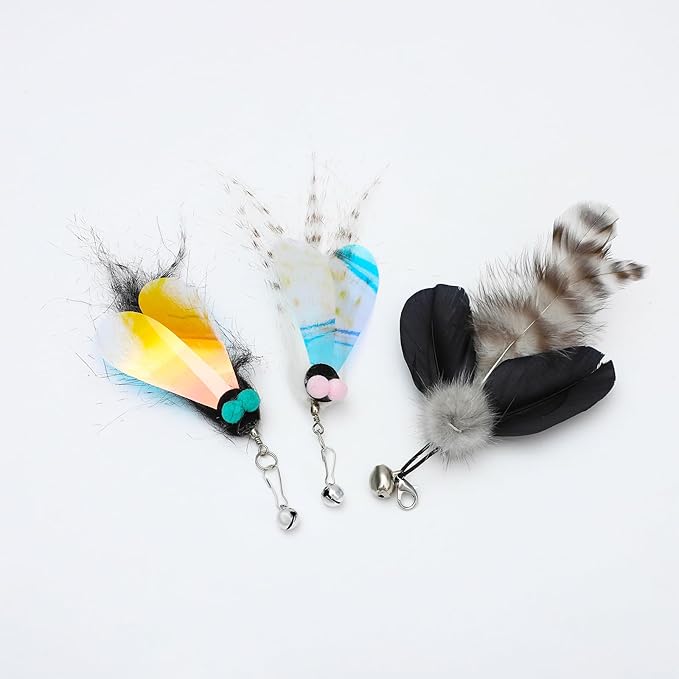 10 Pieces Cat Insect Feather Toys Replacement Cat Toy Wand Refills Interactive Cat Teaser Wand Attachments with Bell for Cat Toy