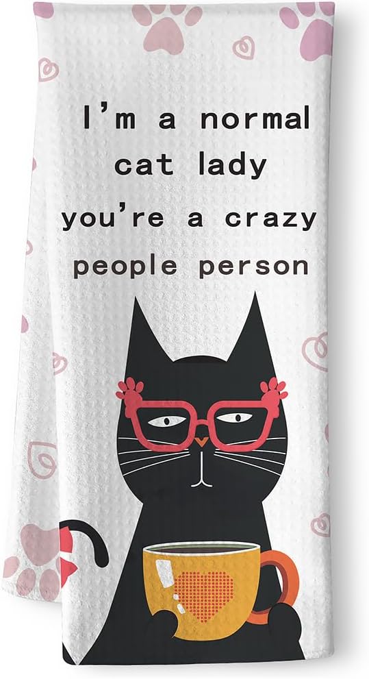 Crazy Cat Lady Gifts,Cat Towel,Cat Kitchen Towels,Cat Hand Towel,Cat Dish Towels,Black Cat Decor,Cat Kitchen Accessories,Gifts for Cat Lovers for Women-Perfect for Decorating Your Kitchen and Bathroom