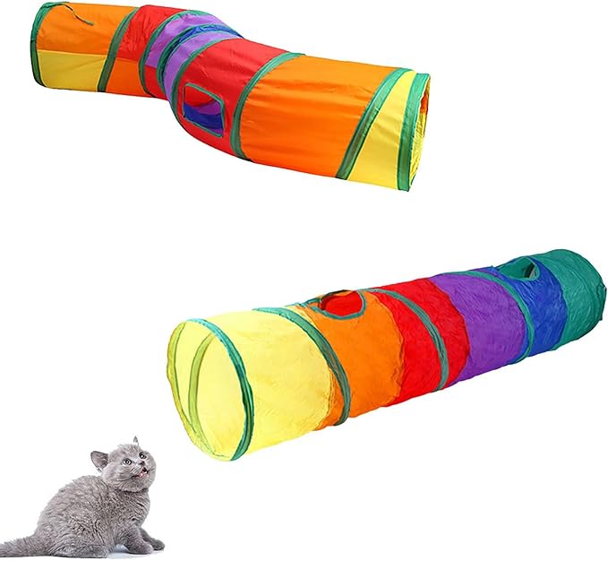 iCAGY Cat Tunnel for Indoor Cats, Pet Cat Kitten Rabbit Ferret Play Toys Tube Tunnel Interactive Crinkle Pop Up Rainbow Shape I S