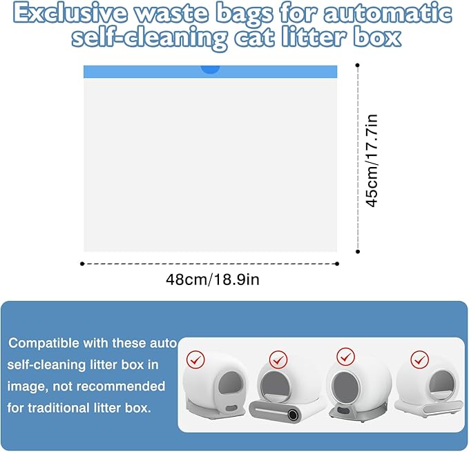 100 Count Self-Cleaning Cat Litter Box Liners Compatible With Automatic Cat Litter Box, Drawstring Heavy Duty Cat Litter Receptacles Bags Replacement Trash Bag -19" x 18"