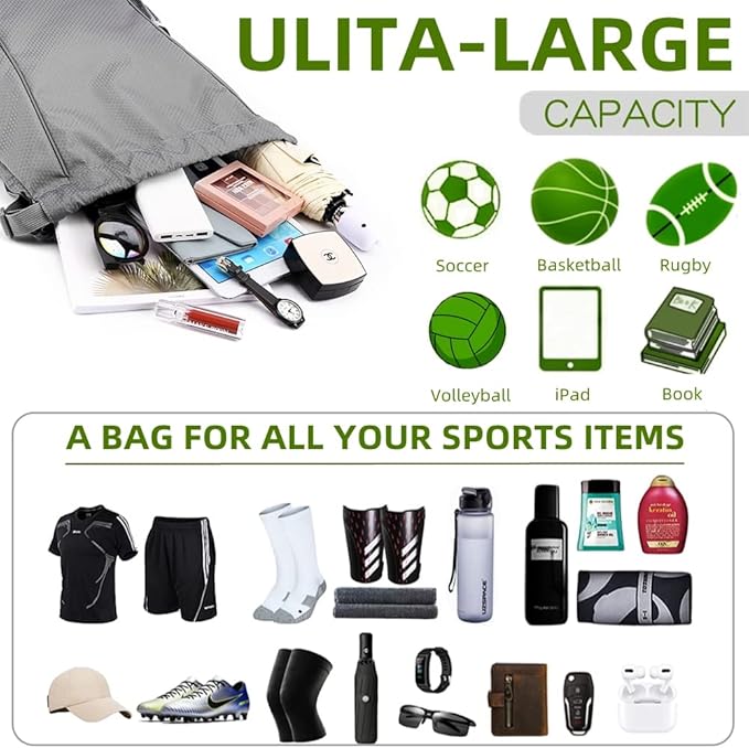 BLIRITEL Drawstring Backpack Sports Gym Bag, Soccer Backpack, Waterproof Soccer Bag for Men Women, String Basketball Bag Football Volleyball Backpack