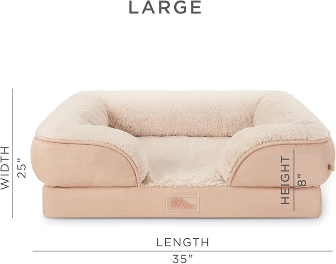 TOWN & COUNTRY EVERYDAY CuddleTown Comfy Solid Bolster Sofa Pet Bed, Supportive & Calming Egg Crate Foam, Water Repellent, Non-Slip Bottom, Machine Washable Cover, Warm Taupe, Large 35"x25"x8"