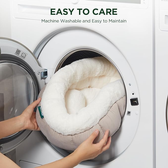 BALANCE Round Cat Beds for Indoor Cats - Donut Dog Bed for Medium Dogs, Washable Medium Pet Bed, Round Fluffy Plush Faux Fur Cat Bed with Anti-Slip Bottom