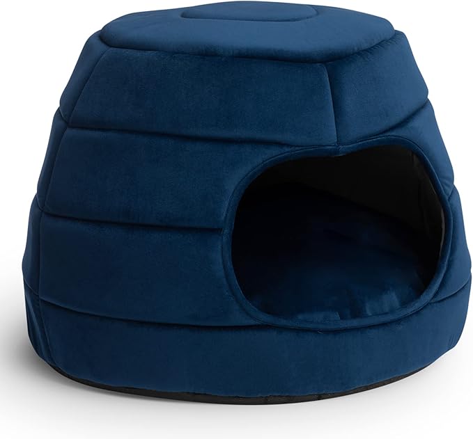 Hollypet Cat Bed for Indoor Cats - Cat Cave Bed, 2 in 1 Cat House, Cat Tent with Removable Cushioned Pillow, Soft and Self Warming Kitten Beds, Cat Beds & Furniture, Puppy or Small Pet Bed, Blue Haze