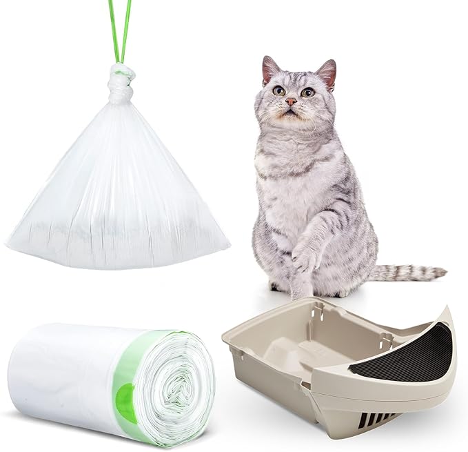 50 Count Waste Drawer Liners Bags Compatible with Litter Box Robot 4 and 3, Thick Self-cleaning Cat Litter Box Liners refill with Drawstring Heavy Duty 10-12 Gallons of Capacity