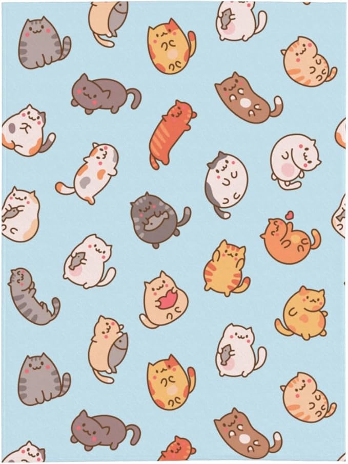 Kids Cute Cats Print Blanket Throw 80"x60", Plush Flannel Blankets with Cats On It, Soft Warm Decorative for Kids Women Adults Cat Lovers