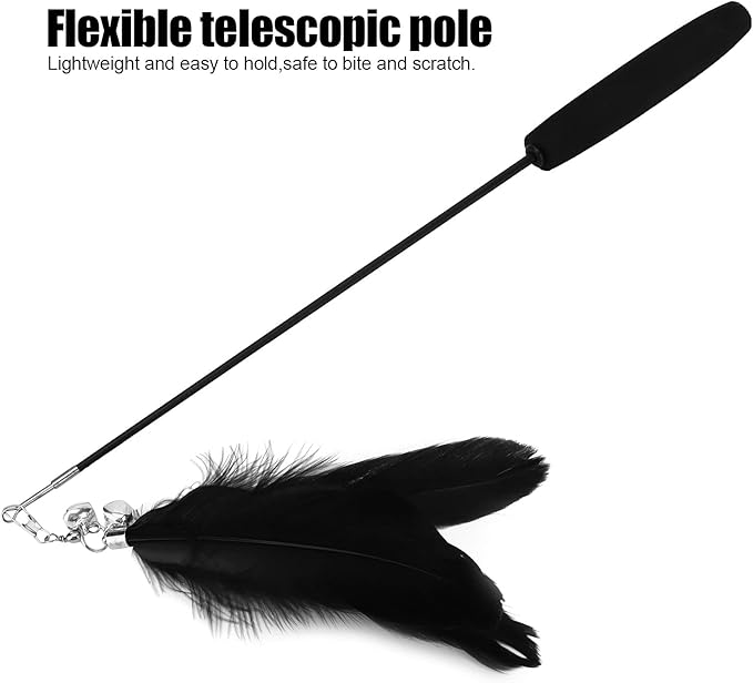 GLOGLOW Interactive Cat Toy, Funny Retractable Cat Wand with Bell for Indoor Cat and Kitten Playing(Black) & Animal Toys
