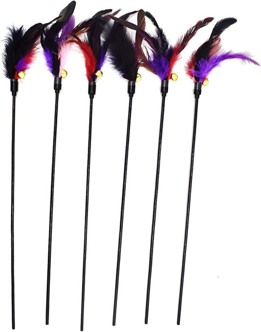 IUHKBH Cat Feather Toys, 6 PCS Interactive Cat Wand Toys Cat Teaser with Bell - 18in Feather Wand for Cat and Kitten