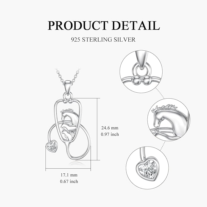 Birthstone Veterinary Stethoscope Necklace 925 Sterling Silver Nurse Vet Pendant with Dog Paw Nurse Jewelry Gifts for Veterinarian Nurse Women Veterinarian Gifts