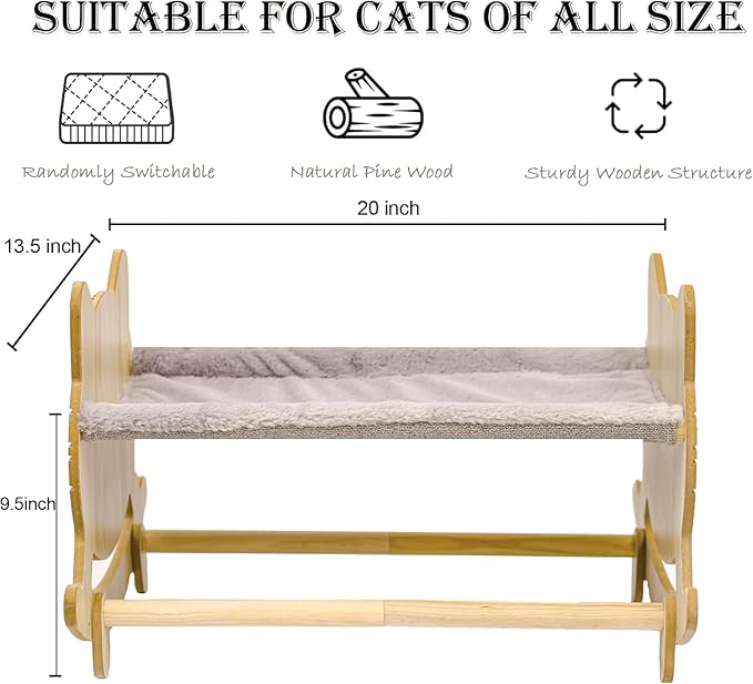Cat Bed with Two Covers, Cat Hammock Bed with Two Usage Methods, Wooden Elevated Cat Bed, Removable Washable Small Dog Bed, Raised Cat Bed