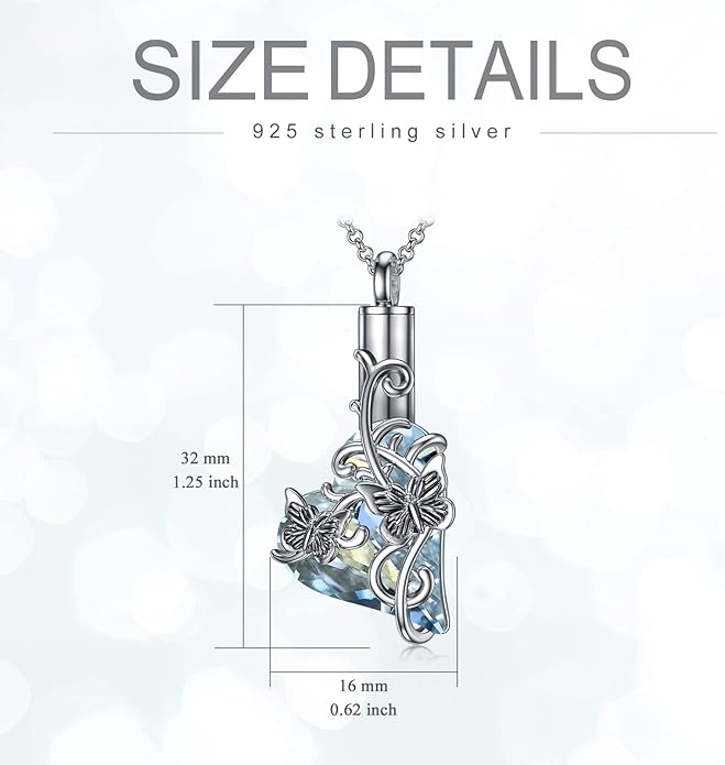 Animal Crystal Urn Necklace For Ashes Sterling Silver Butterfly Dragonfly Bee Phoenix Peacock Hummingbird Fox Angel Wing Pentagram Pentacle Cremation Necklace Heart Teardrop Urn Holder Necklaces For Women Memorial Jewelry