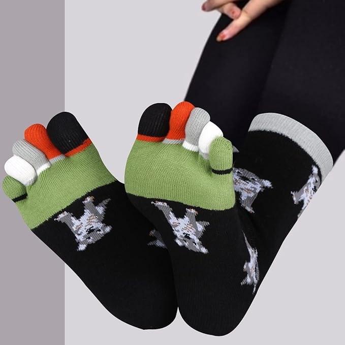 Benefeet Sox Toe Socks Women Men Cute Cat Five Finger Socks for Girls Colorful Cotton Ankle Athletic Running Socks with Toes