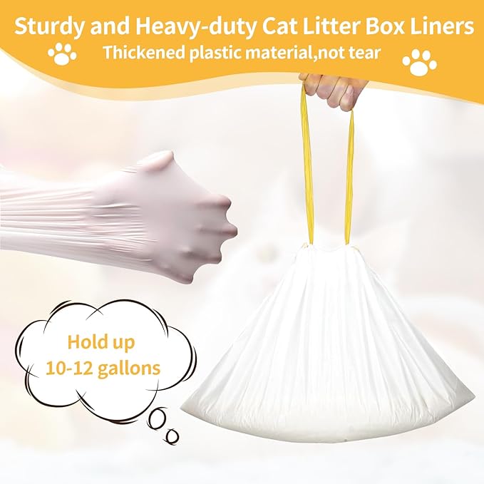 60 Count Cat Litter Box Liners with Drawstring,Replacement Cat Litter Bags,Leak-proof Self-Cleaning Cat Litter Box Liners,Thick Pet Kitty Poop Bag Trash Bag(26.5x16.7in)