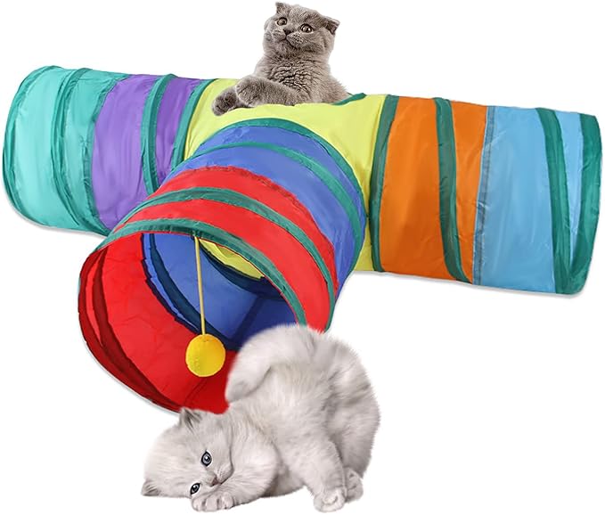 Cat Toys Cat Tunnel and Cat Cube Pop Up Collapsible Kitten Indoor Outdoor Toys-Collapsible 3 Way or 1wayCat Tube- for Cat, Puppy, Kitty, Kitten, Rabbit (Blue)