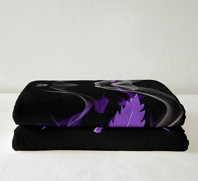 Leaf Fleece Throw Blanket for Sofa Bed Couch Marijuana Weed Leaf Plush Blanket Chic Smoky Cannabis Leaves Sherpa Blanket Purple Black Botanical Room Decor Fuzzy Blanket Throw 50"x60"