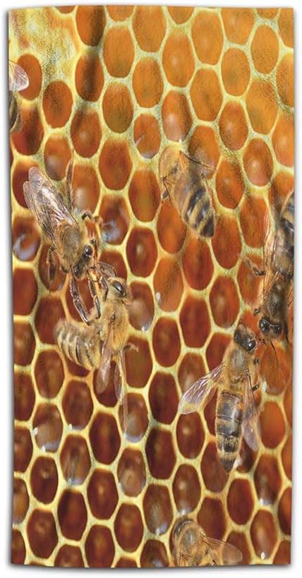 AOYEGO Bee Hand Towel Hardworking Bees on Honeycomb in Apiary Sweet Honey Towel 15x30 Inch Kitchen Bathroom Soft Microfiber Face Towel for Men Women