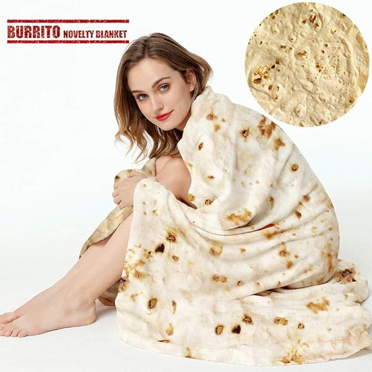 Burrito Tortilla Throw Blanket, 2.0 Double Sided Burritos Taco Tortilla Wrap Blankets for Adults Kids, Giant Funny Realistic Food Blankets, Soft Flannel Round Throw Blanket 60in