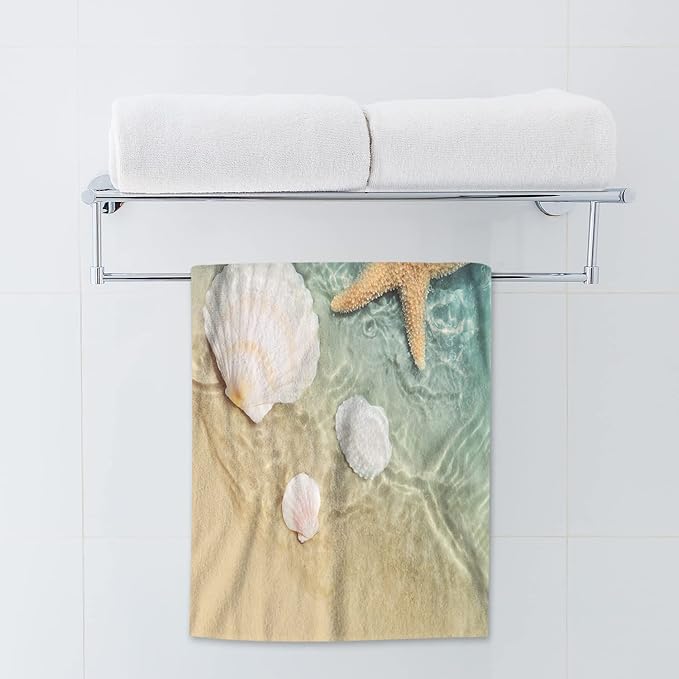 AOYEGO Starfish Seashell Beach Towels Summer Beach Sea Water Sand Microfiber Soft Towels for Bath Hair Hand Towel for Women/Men/Girls/Boys 15x30 Inch