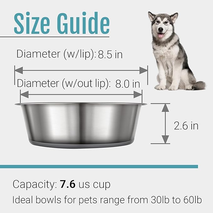PEGYY11 Nonslip Stainless Steel Dog Bowls, 7.6 US Cup, 2 Count