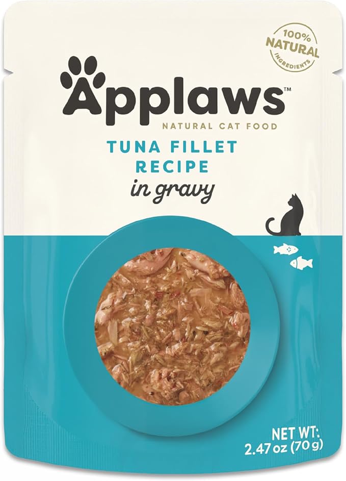 Applaws Natural Wet Cat Food in Gravy, Limited Ingredient Wet Cat Food Pouches, No Additives, Made with Natural Ingredients, Tuna Fillet in Gravy (12 x 2.47oz Pouches)