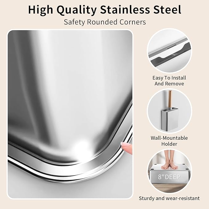 8" Deep Stainless Steel Cat Litter Box with Lid, Extra Large Metal for Large Cat, Kitty Litter Box with High Sides Enclosure for High Peeing Cat, Easy Cleaning, Non-Sticky, Leak-Proof