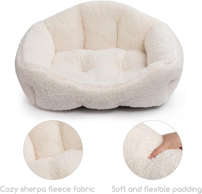 Hollypet Sherpa Fleece Dog Bed, Self-Warming Pet Bed for Small-Sized Dogs Cats Sleeping Bag Cushion, Rectangular Pet Bed, White