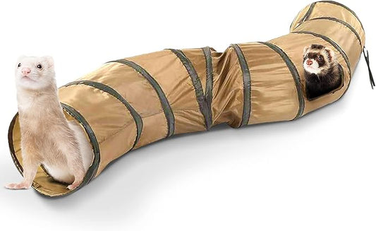 SunGrow Collapsible Tunnel for Ferret, 47.2" x 9.8" Lightweight Polyester with Steel Frame Tube,Includes Carrying Case, Ferret Accessories and Supplies, Brown and Black