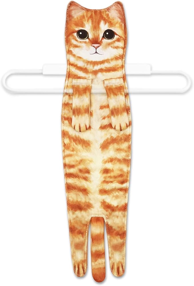 Hand Towels for Bathroom Kitchen,Cute Cat Quick-Dry Hanging Hand Towels Decorative for Bathroom Face Towels,Funny Gifts for Cat Lovers (Orange)