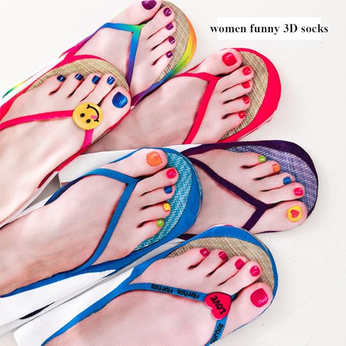 3D Manicure Print Socks Funny Flip Flop Socks 3D Pattern Socks Sandal Socks Low Cut Ankle Silly Socks- A Gag Gift