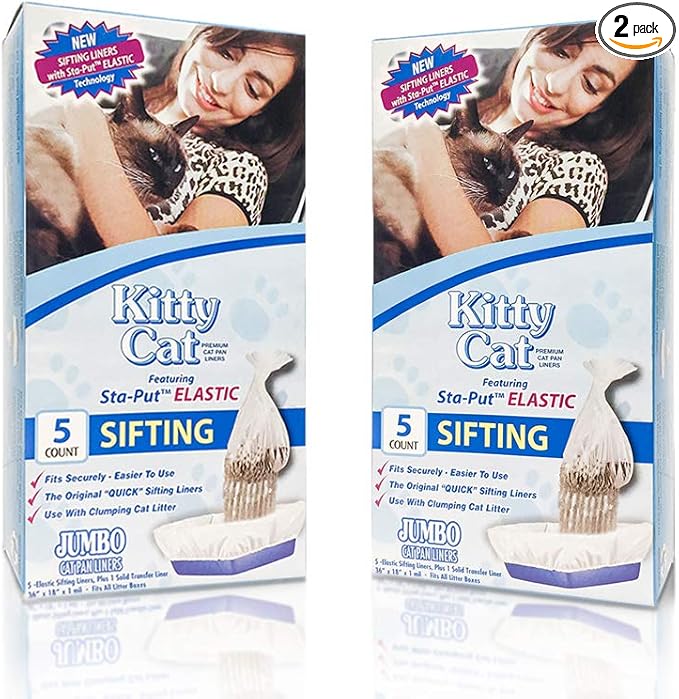 Alfapet Kitty Cat Pan Disposable, Elastic Sifting Liners- 5-Pack + 1 Solid Transfer Liner -for Large, X-Large, Giant, Extra-Giant Size Litter Boxes- with Easy Fit Sta-Put Technology - Pack of 2