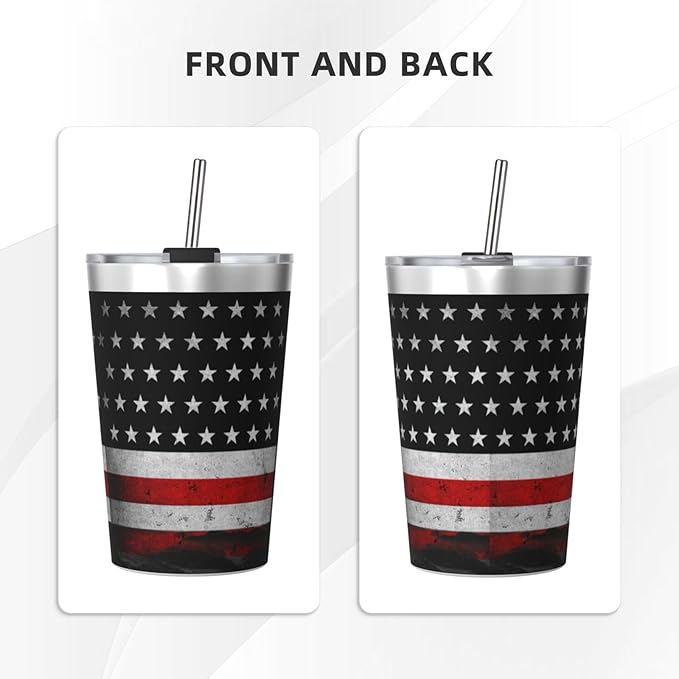 12 OZ Insulated Tumbler Mug with Lid Straw, American Flag Double Wall Vacuum Insulated Travel Coffee Cup for Hot and Cold Drinks