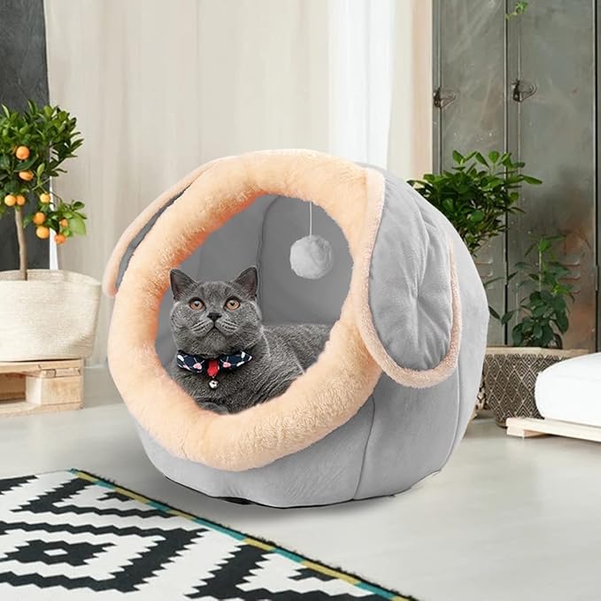 ShellKingdom Cat Bed for Indoor Cats, Cat House Furniture for Pet Kitten Tent Cave, Cute Dog Beds for Puppy Medium Dogs with Removable Washable Soft Cushioned Pillow (Grey)
