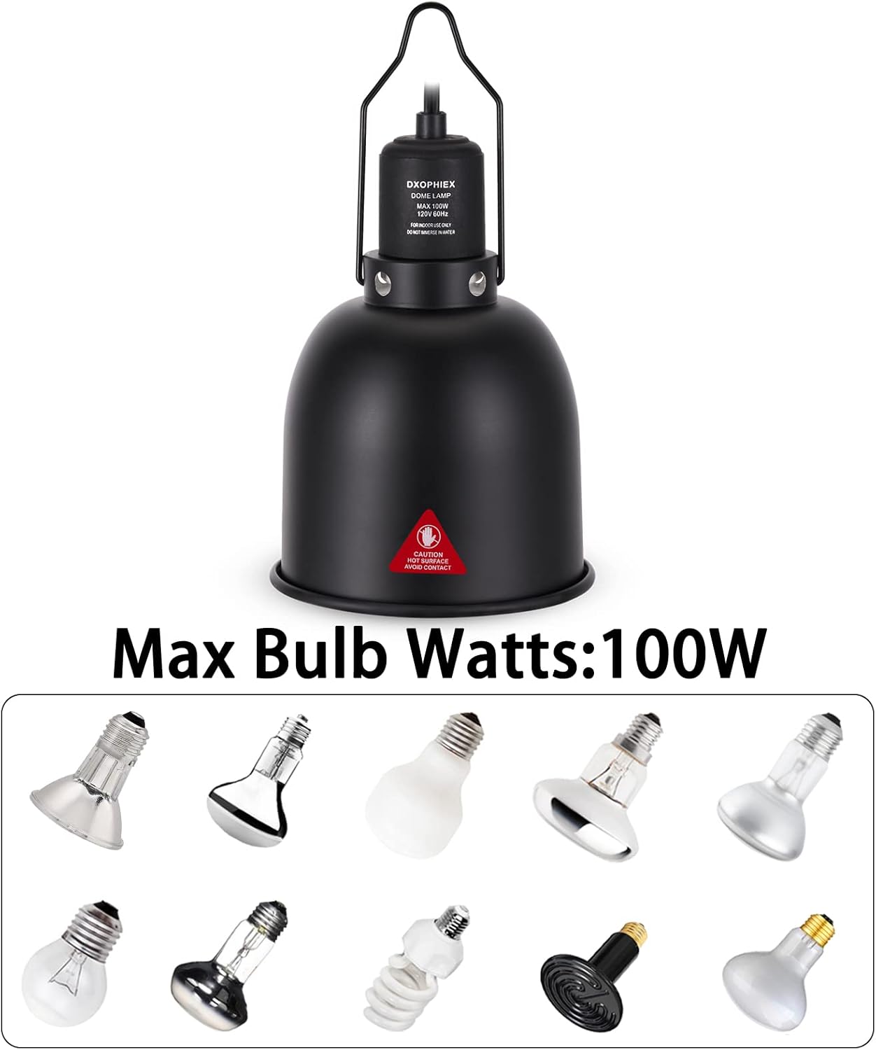 5.5inch Deep Dome Reptile Heat Lamp Reptile Light Fixture UVB Reptile Light Fixture Max 100W for Bearded Dragon, Turtles, Snake and Lizard Terrarium