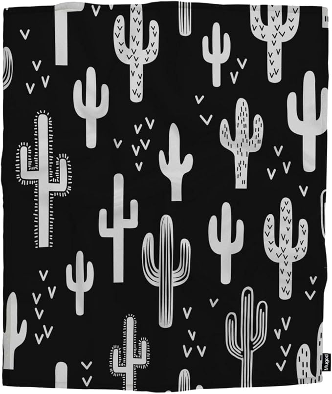 Mugod Western Cactus Throw Blanket Black and White Seamless Repeat Fun Western Cactus Decorative Soft Warm Cozy Flannel Plush Throws Blankets for Baby Toddler Dog Cat 30 X 40 Inch
