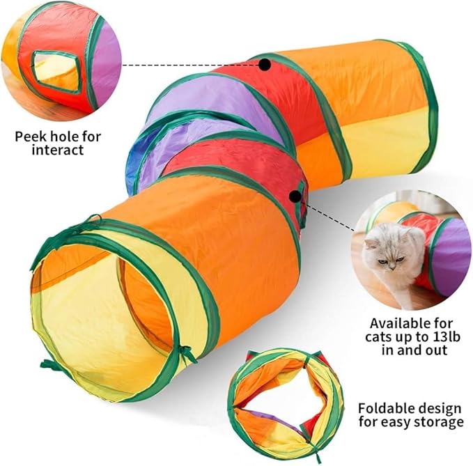 Cat Tunnel with Play Ball, Interactive Peek-a-Boo Cat Toys Cat Tube Toy, Colorful S-Tunnel