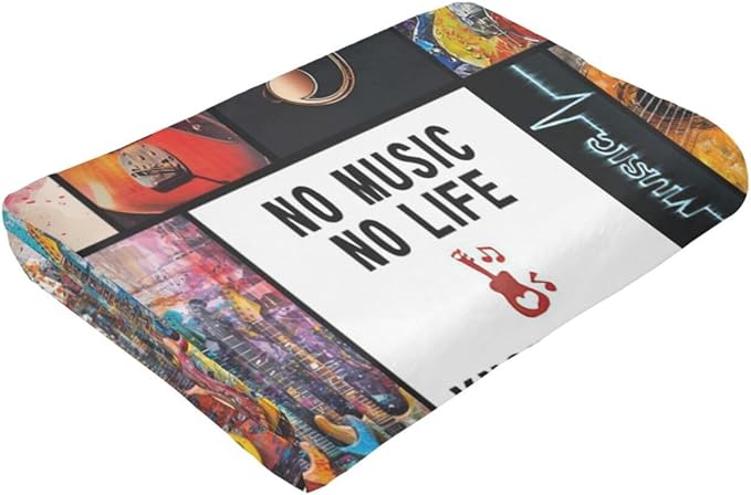 Retro Guitar Blanket for Woman Musical Instrument Guitar Throw Blanket Music Notes Decor Stuff Merch Cozy Fuzzy Warm Soft Plush Flannel Lightweight Bedding Guitar Gifts for Girls Kids Couchs 50"X40"