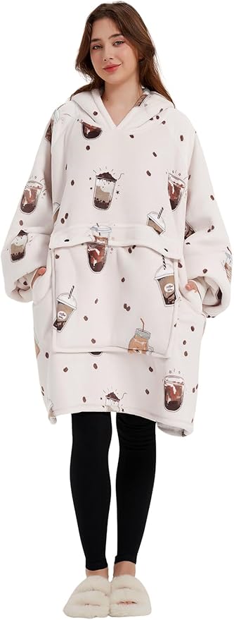 KFUBUO Wearable Blanket Hoodie for Adults Sherpa All Patterns Oversized Sweatshirt Blanket with Pocket
