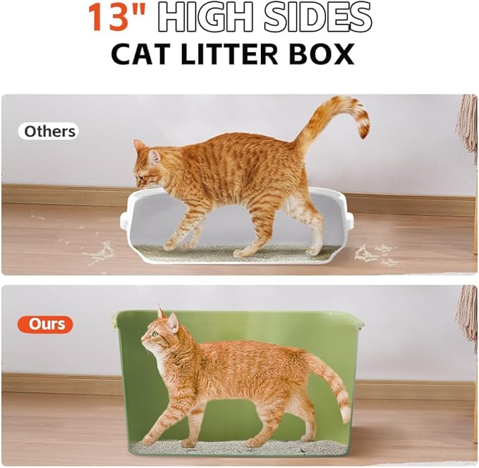 ARGOPET High Sides Cat Litter Box 25" L x 16" W x 13" H Extra Large Litter Box Jumbo for Multi Cat Households，Pet Safe Non-Stick Coating for Easier Cleaning & Superior Hygiene.(Green