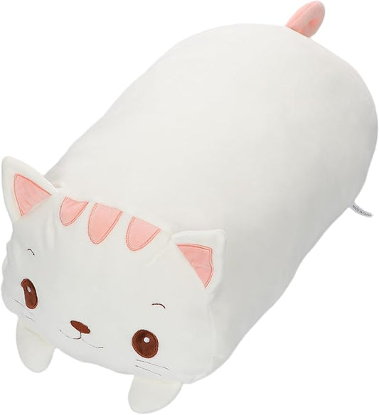 TemBe 23.6 inch Cute Large Cat Plush Stuffed Animal Pillow, Very Soft Squish Mellow Hugging Toy Gifts for Bedding, Kids Sleeping Cute Pillow (White Cat)