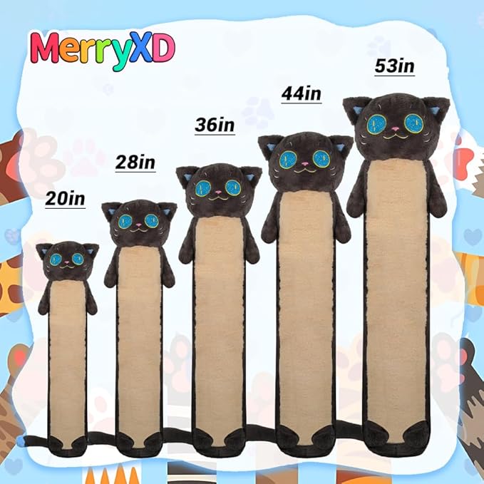 MerryXD Long Cat Plush Kawaii Body Pillow, 36” Cute Black Cat Stuffed Animals Soft Plushies, Big Eyes Kitten Plush Toys Throw Pillow Doll Gift for Girlfriend,Birthday,Christmas,Halloween