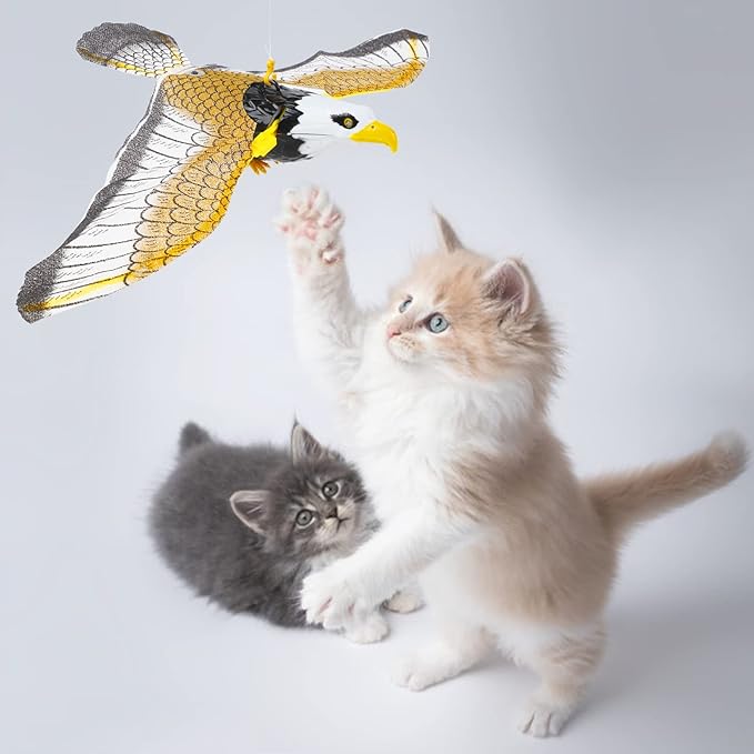 LOMIMOS Flying Interactive Bird Cat Toy, Hanging Spinning Simulation Bird with Light Sound for Indoor Ceiling Kitten Play Chase Exercise Eliminating Boredom(Eagle)