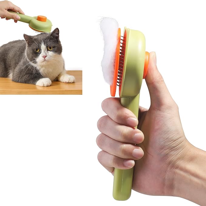 Cat & Dog Brush, Mint Green, Soft Grooming Tool for Pets, Self Cleaning Slicker Brushes Suitable for Pets with Long and Short Hair, Hair Shedding Prevention