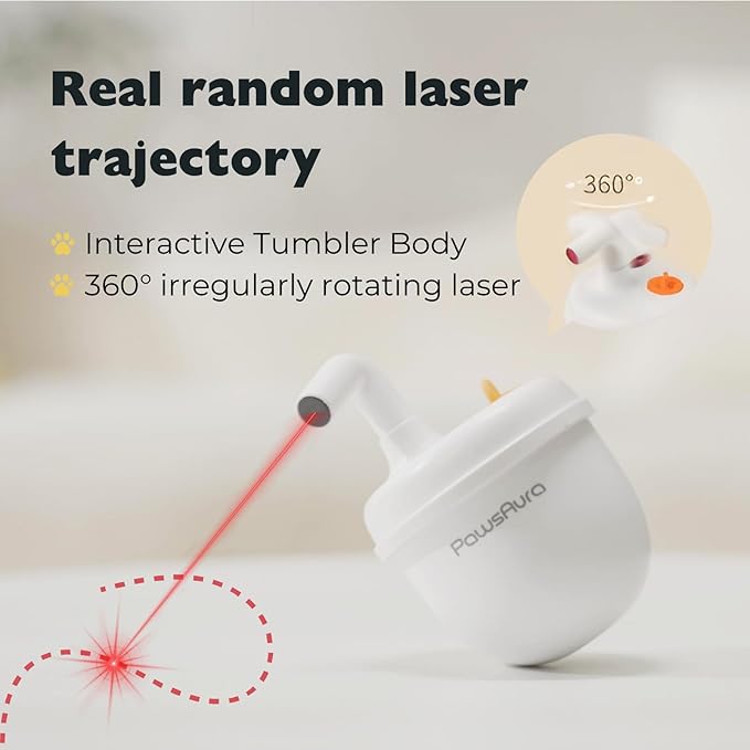 MayMaw Cat Laser Toy - Laser Cat Toys for Indoor Cats, Rechargeable Automatic Cat Laser Toy, Interactive Cat Toy with Tumbler Design, 360° Random Trajectory, 3 Modes, Catnip Included (White)