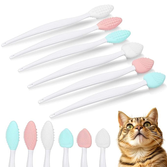 6Pcs Cat Acne Chin Treatment, Black Seed Brush Soft Silicone Cat Grooming Scraper Brush, for Cats Chin Acne & Blackhead Exfoliation, Double-sided Cat Brush