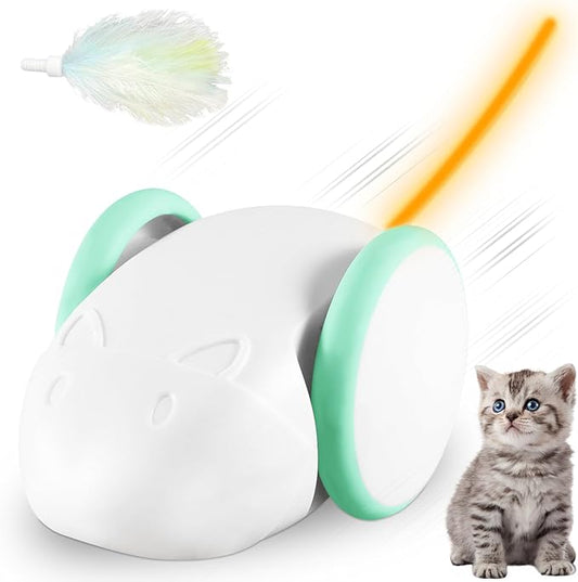 Robot Mouse Cat Toy for Indoor Cats,Automatic Cat Mouse Toy with LED Light,Smart Sensing Moving Electric Cat Toys with Replaceable Feather,Simulated Mouse Calls,USB Rechargeable