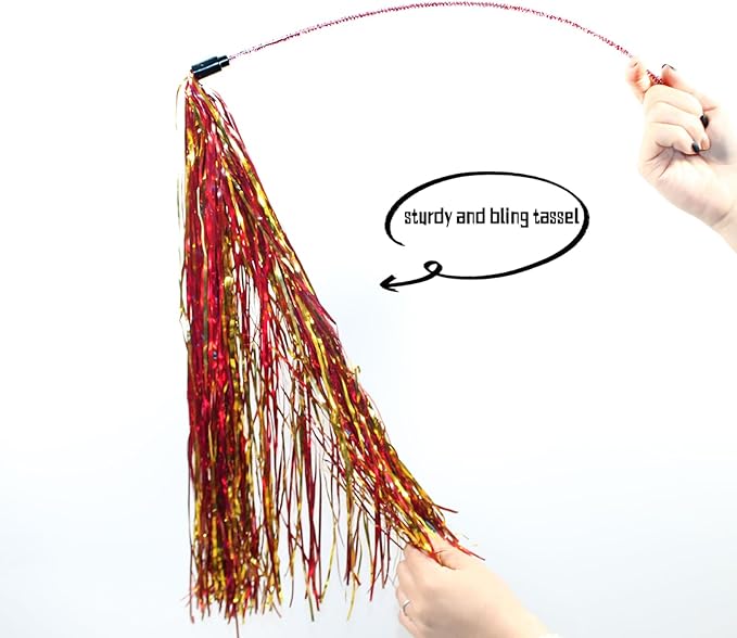 IUHKBH Cat Wands, 4 PCS Interactive Cat Teaser Wand with Long Tassel and Bell Cat Tassel Toys for All Breed Sizes